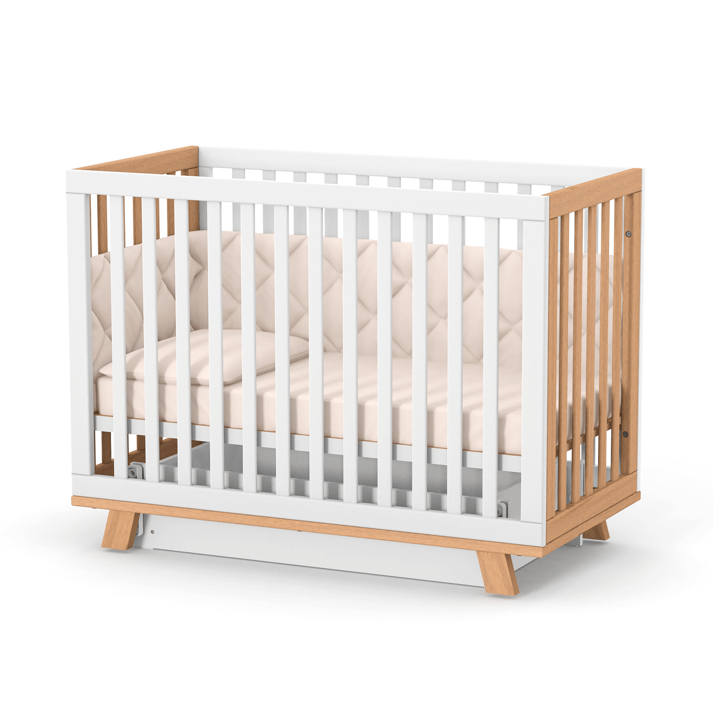 Veres Manhattan Babybett 120x60 cm in Weiß Natur. Schlichtes und modernes Design mit natürlichen Holzakzenten für eine elegante Schlafumgebung für das Baby.