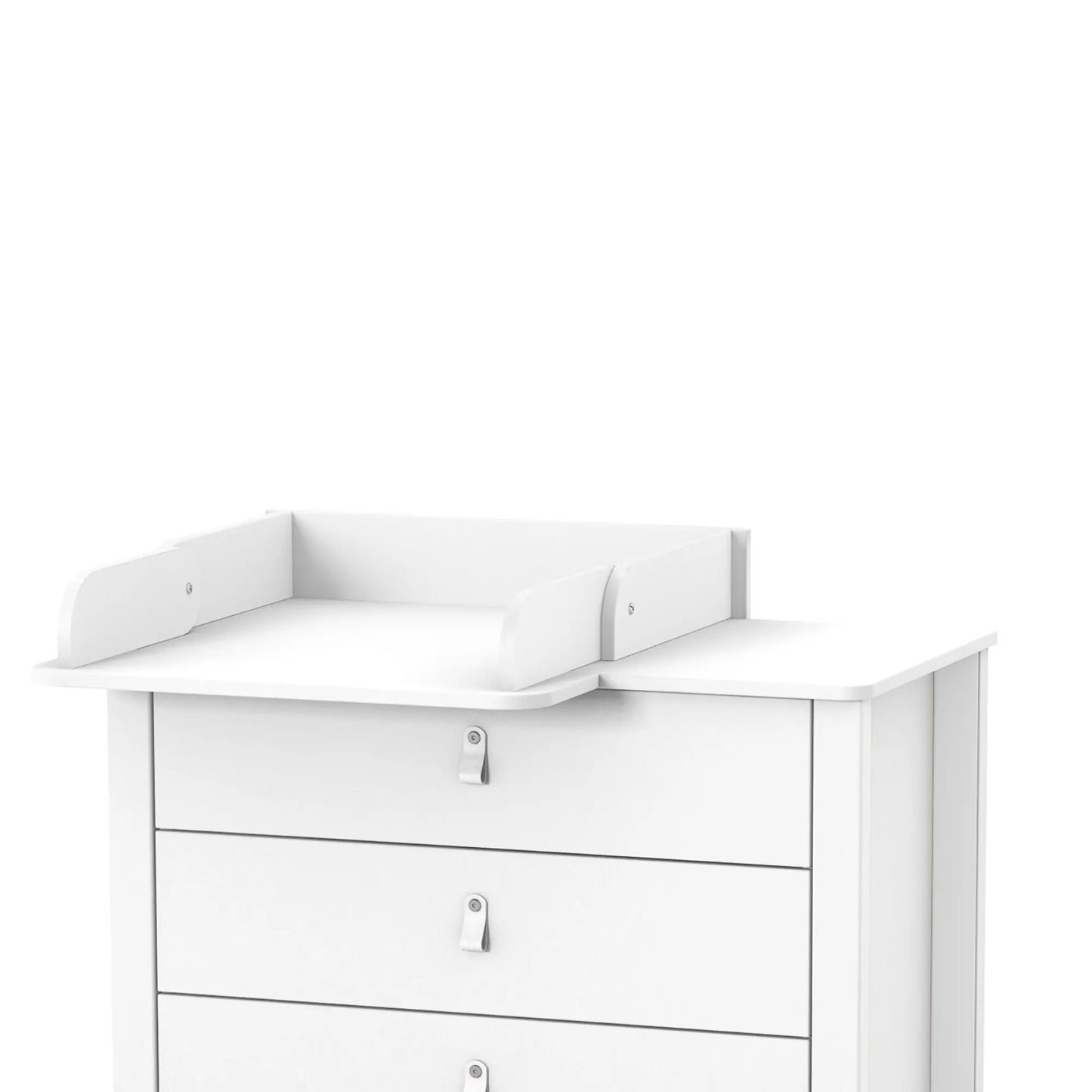 Klappbarer Wickeltisch Veres in Weiß auf der Kommode 90 cm – praktischer und platzsparender Wickeltisch, ideal für das Wickeln im Kinderzimmer.
