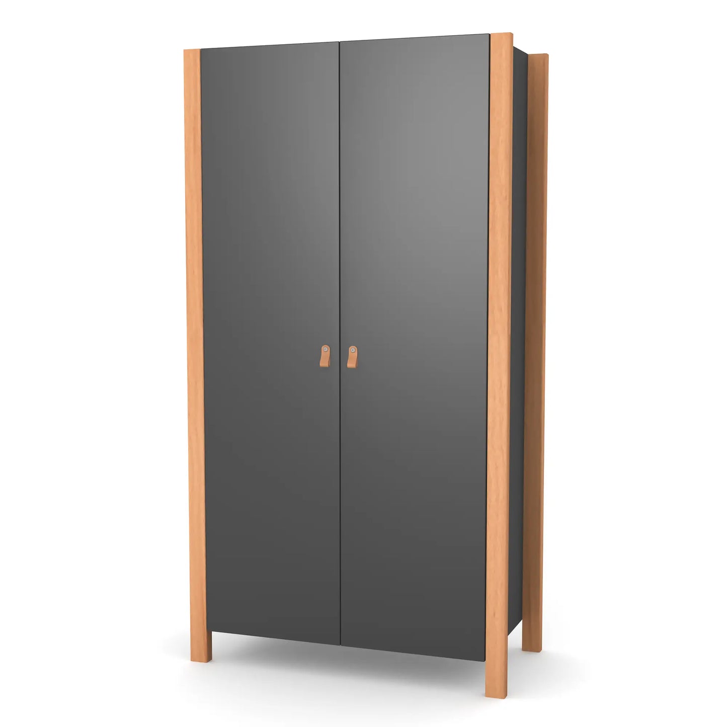 Veres Monaco 960 zweitüriger Kinderkleiderschrank in Anthrazit Natur. Kontrastreiches Design mit dunklem Korpus und natürlichen Holzakzenten für einen modernen Look.