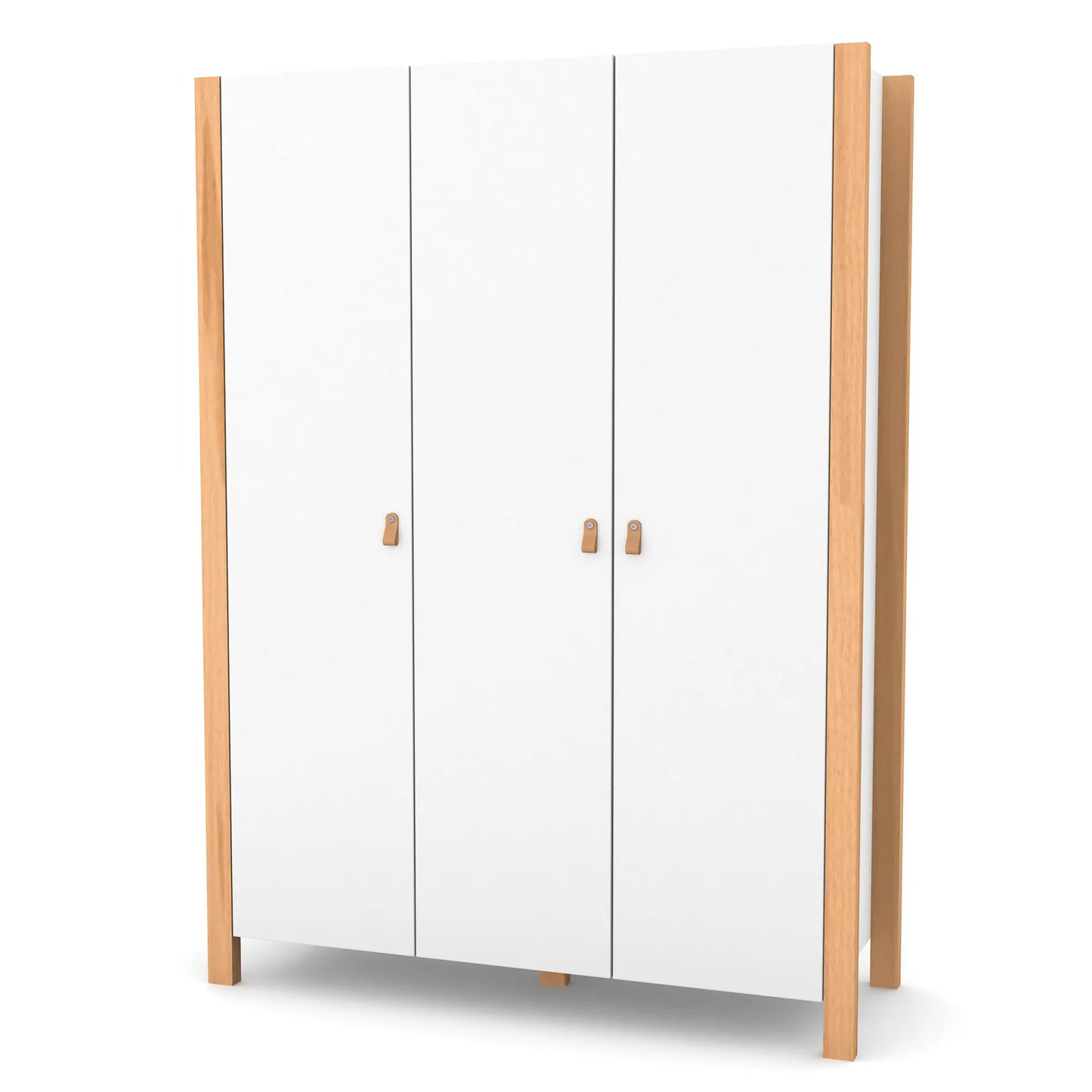 Veres Monaco 1310 Kinderkleiderschrank Dreitürig in Weiß Natur. Schlichtes Design mit natürlichen Holzakzenten, ideal für das Kinderzimmer.