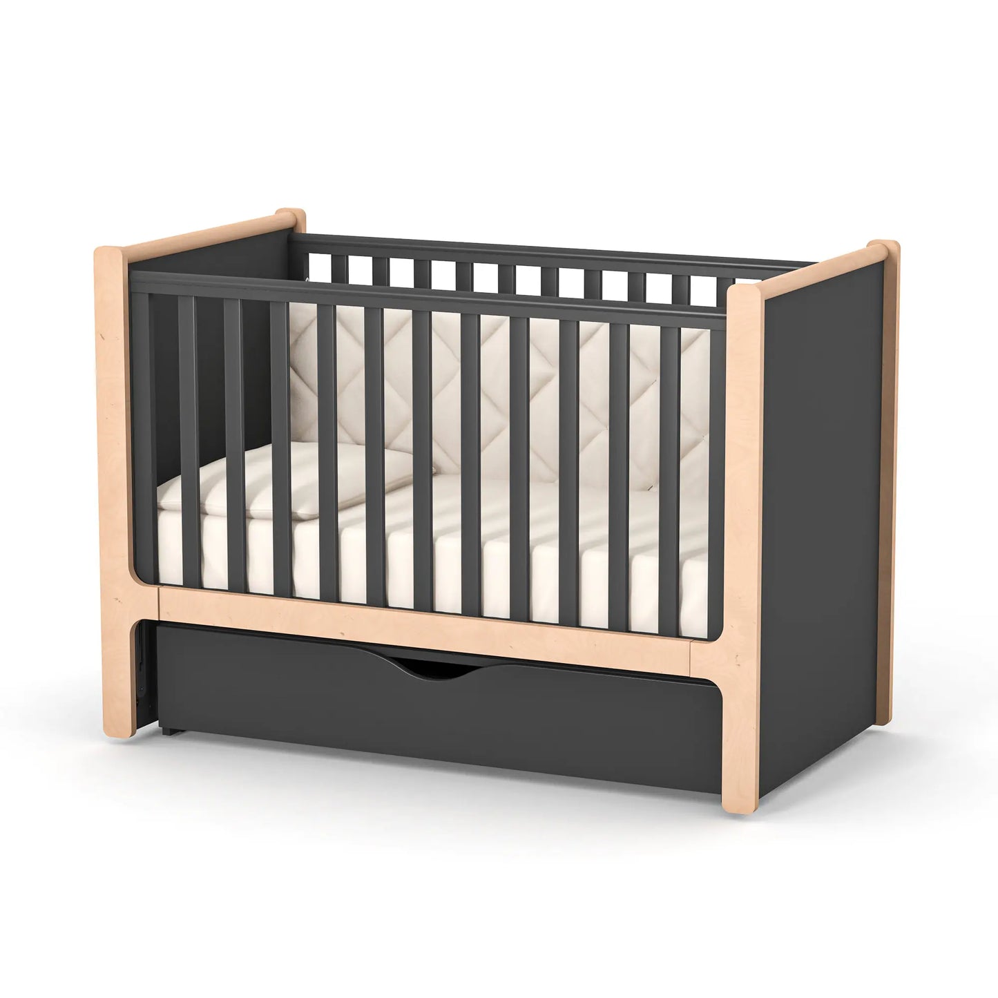 Veres Schaukelsystem mit Schublade im Veres Nice Babybett in Anthrazit – Das Schaukelsystem mit Schublade im Veres Nice Babybett in Anthrazit bietet eine beruhigende Schaukelfunktion und fügt sich harmonisch in das moderne Kinderzimmer ein.