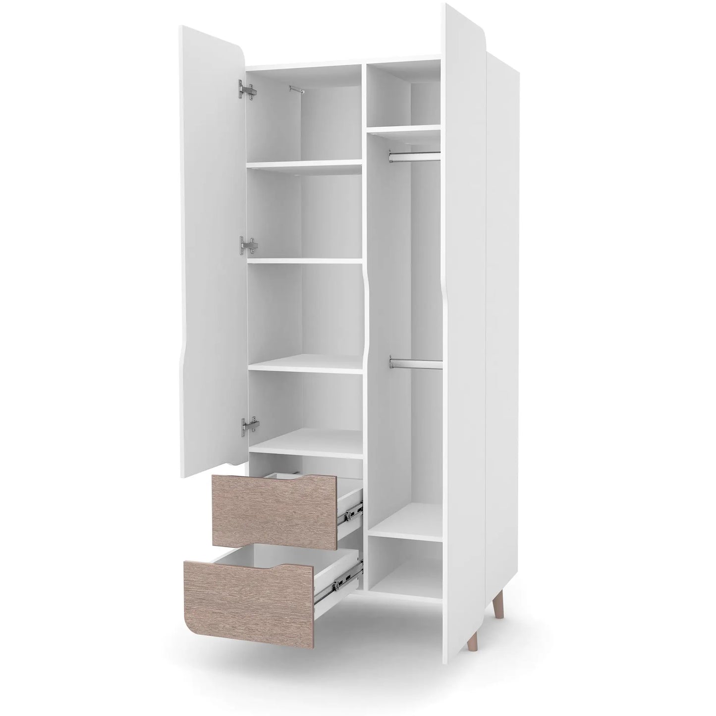 Veres Sydney 850 Kleiderschrank – Innenansicht – der Kleiderschrank mit Regalen und Kleiderstange für eine organisierte Aufbewahrung von Kleidung und Accessoires.