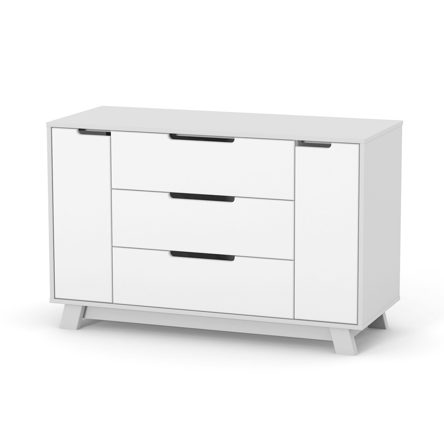 Veres Manhattan 1200 Kinderkommode in der Farbe Weiß Grau, elegantes Design mit geräumigen Schubladen und zusätzlichem Stauraum hinter Türen.