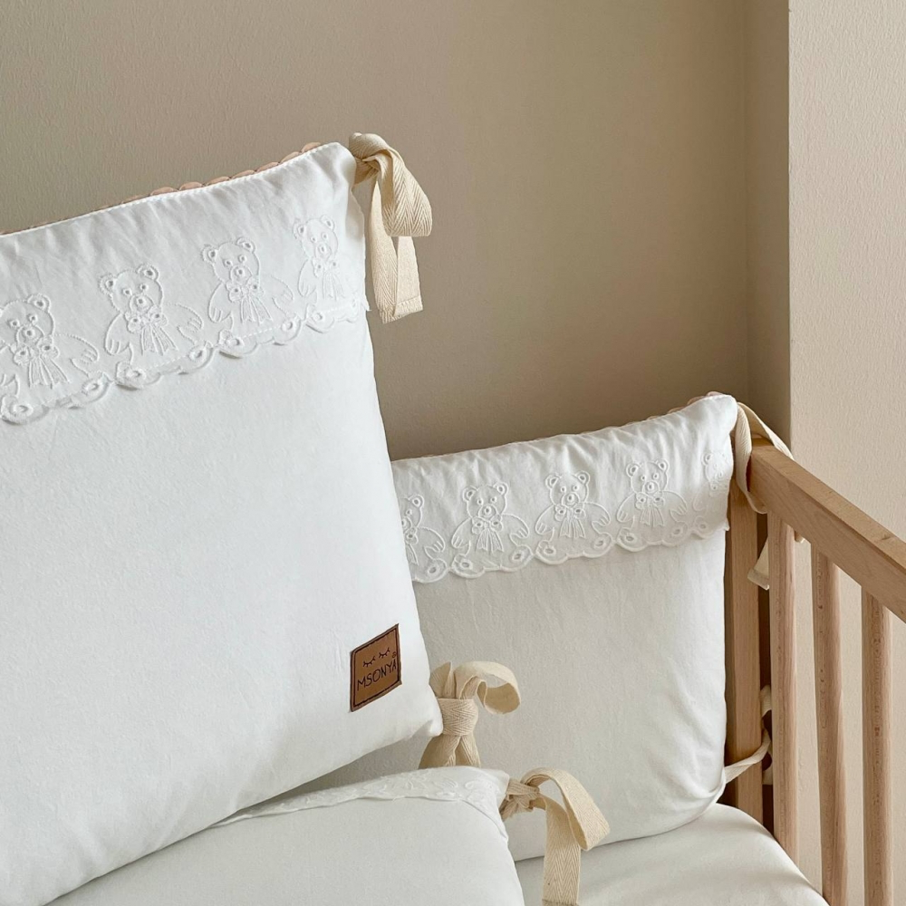 Bettwäsche-Set für Babybett für Neugeborene 120x60 Teddy Milchweiß