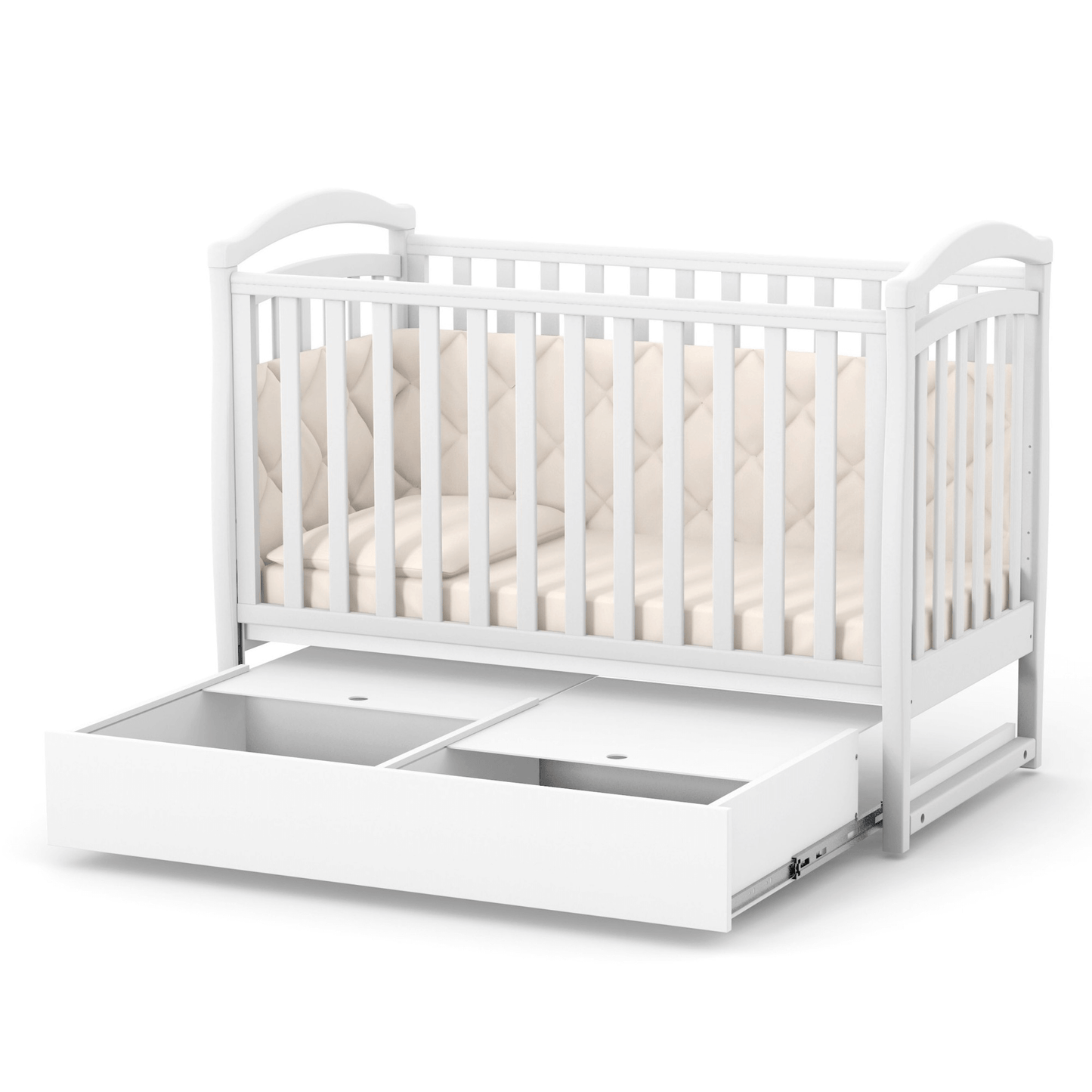 Schublade ohne Schaukelsystem für Veres Babybetten LD6, LD13, LD15, LD18 mit zwei Fächern unter dem Bett.