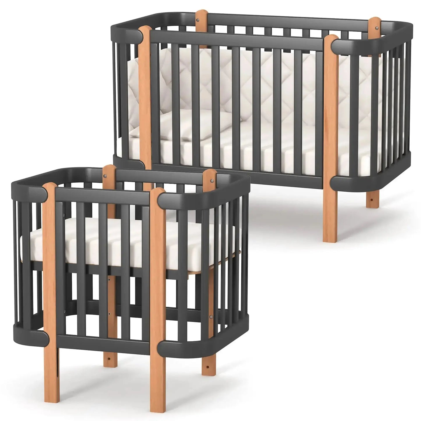 Veres Monaco Babybett (120x60 cm), umbaubar zum Mini-Bett (80x60 cm) inkl. Transformer-Matratze 2-in-1 Veres Company