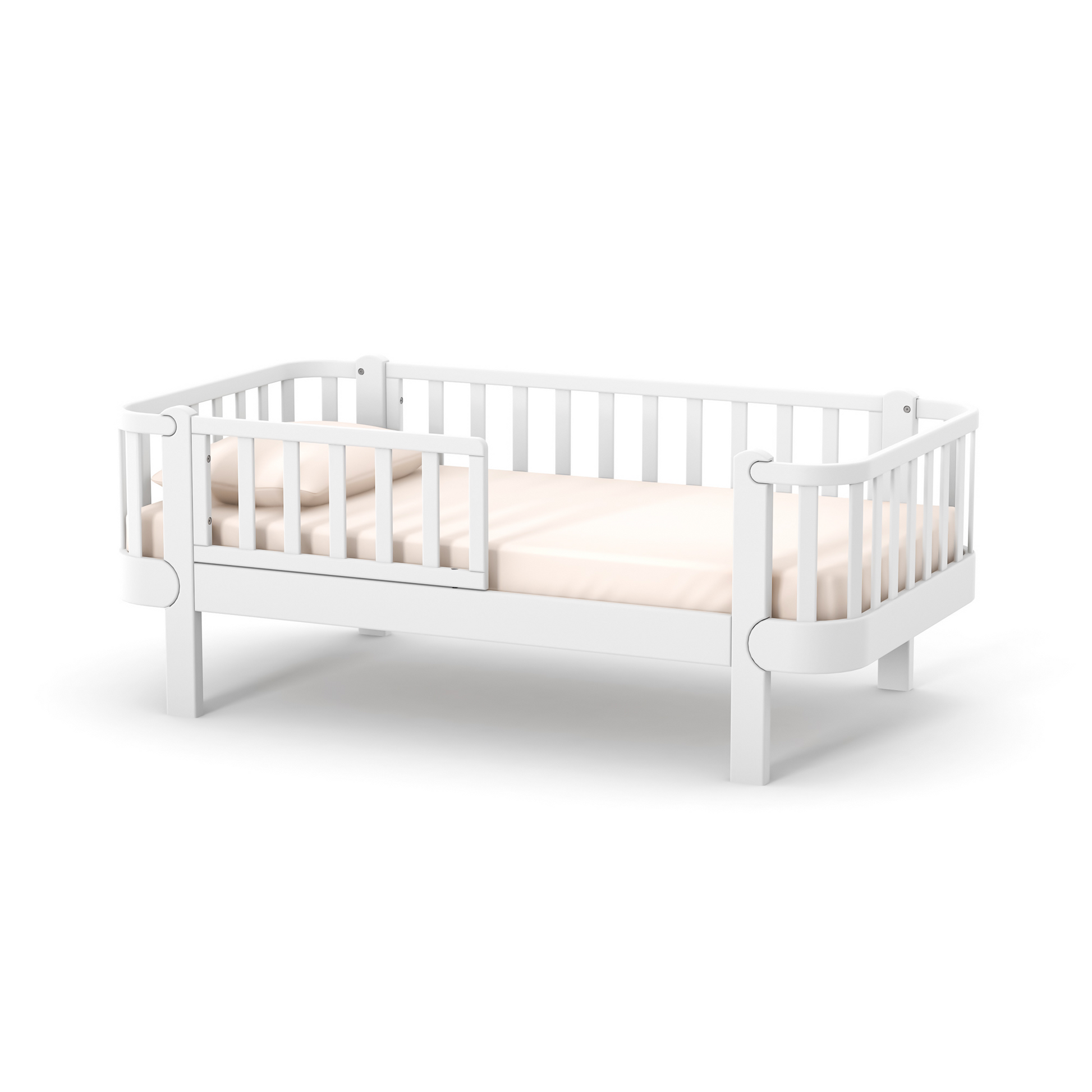 Veres Monaco 160 Jugendbett aus massiver Buche in Weiß. Zeitloses Design mit gepolstertem Velours-Kopfteil für höchsten Komfort.