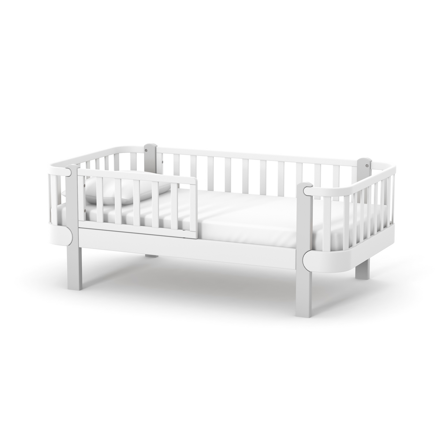 Veres Monaco 160 Jugendbett in Weiß Grau. Dezentes, modernes Design mit sanften Farbtönen und einem gepolsterten Velours-Kopfteil.