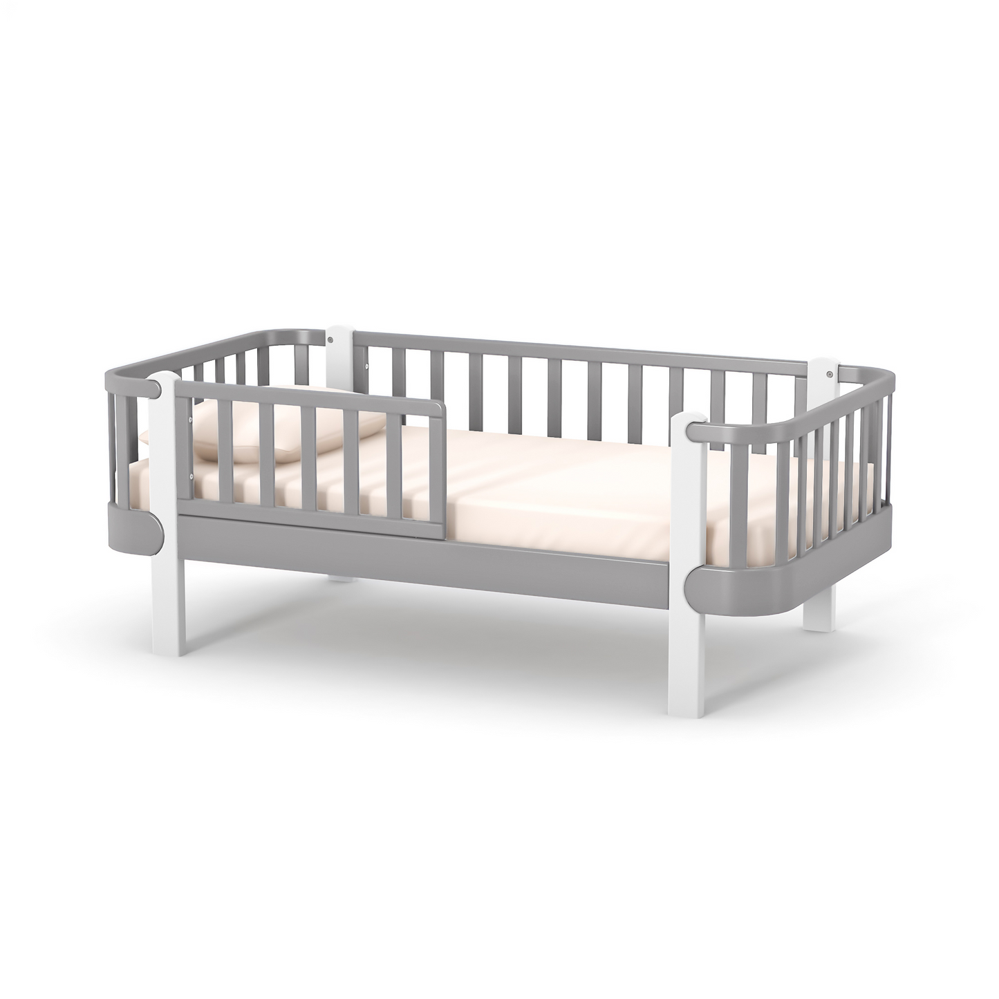 Veres Monaco 160 Jugendbett in Graphit Weiß. Stilvolles Design mit dunklem Rahmen, weißen Akzenten und einem weichen Velours-Kopfteil.