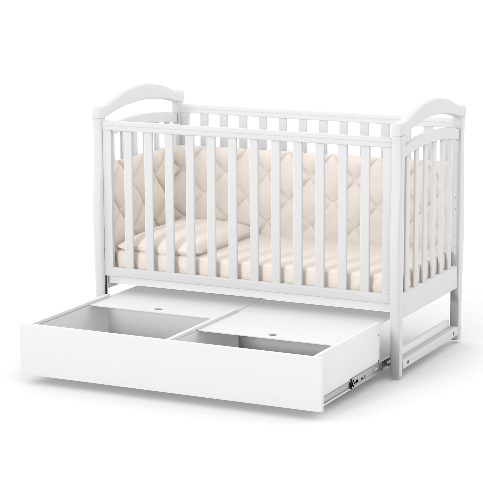 Schublade ohne Schaukelsystem für Veres Babybetten LD6, LD13, LD15, LD18 mit zwei Fächern unter dem Bett.