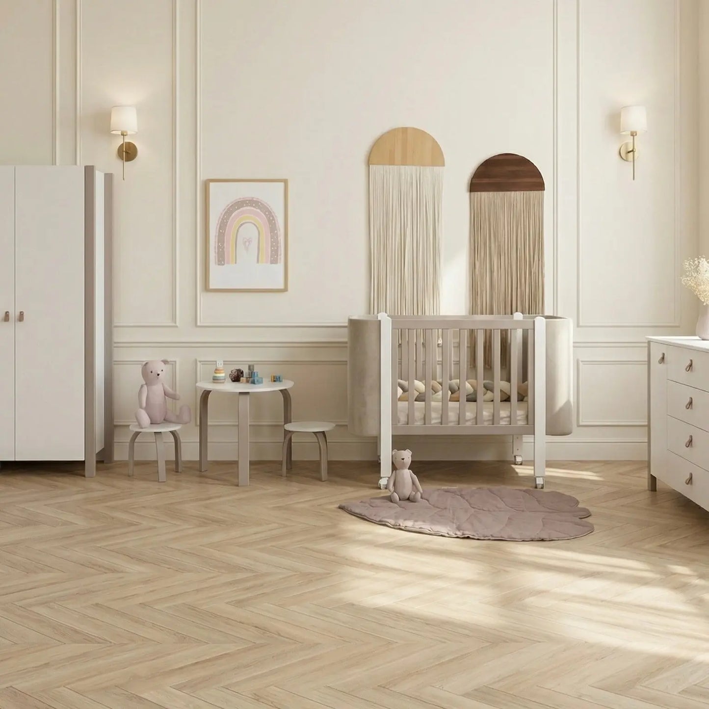 Veres Monaco Velour Babybett (120x60 cm), umbaubar zum Mini-Bett (80x60 cm) inkl. Transformer-Matratze 2-in-1