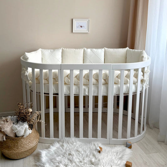 Babybettwäsche-Set 6 für ovale Babybetten 140×70 cm – TraumLand Milchweiß