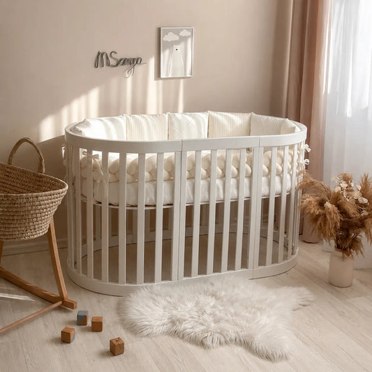 Babybettwäsche-Set 6 für ovale Babybetten 140×70 cm – TraumLand Milchweiß
